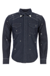 Mcm Contrasting Trimmings Studded Denim Shirt