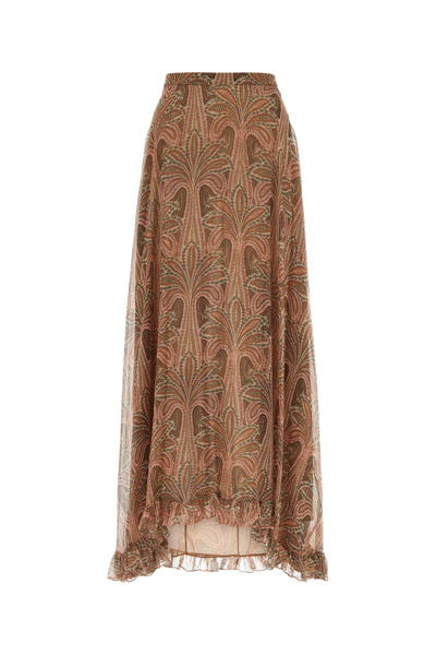 Etro Pleated Paisley-print Crepe Midi Skirt In Brown