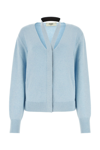 Fendi Light-blue Wool Blend Cardigan With Deep V Neckline