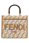 Fendi Raffia Shopper Bag With White Tapestry Fabric Ff Motif