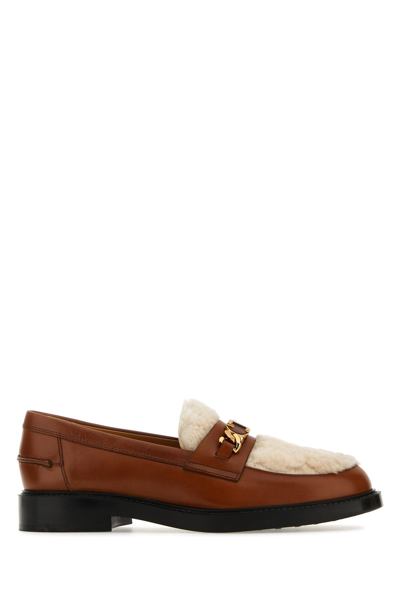 Tod's Leather Loafers With Fur And Chunky Sole In Brown