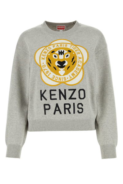 Kenzo Tiger Academy羊毛与棉质毛衣 In Pale Grey