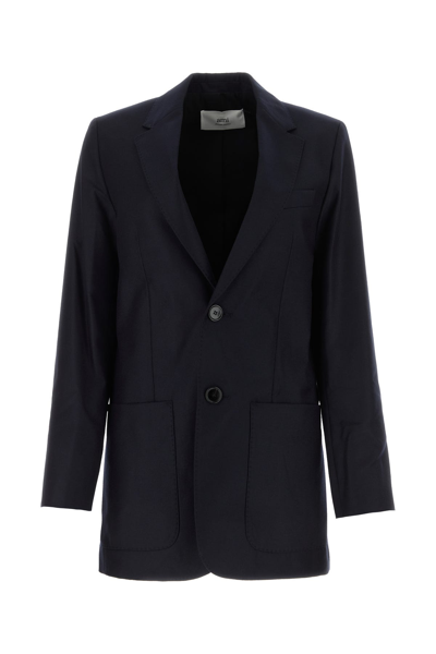 Ami Alexandre Mattiussi Wool Blazer With Back Slit And Front Pockets In Blue