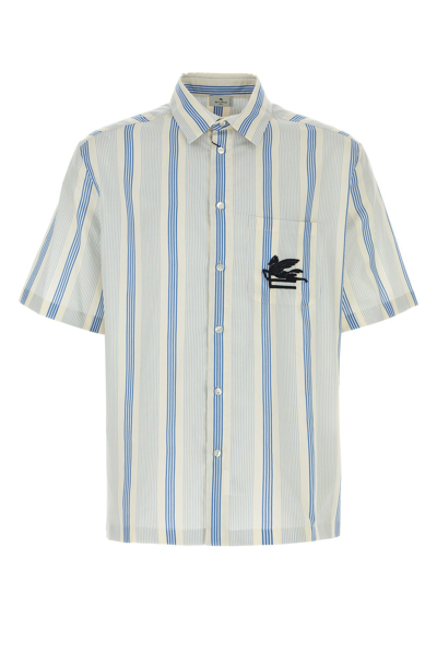 Etro Logo Embroidery Striped Shirt In Grey