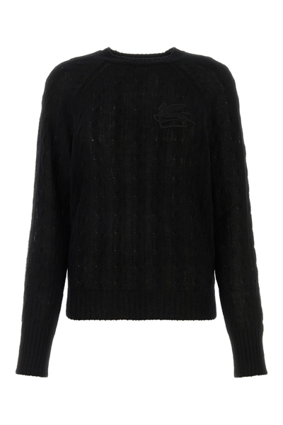 Etro Logo-embroidered Cable-knit Jumper In Black