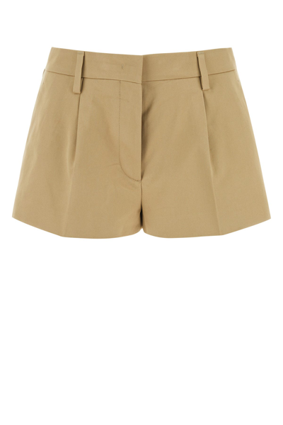 Miu Miu Woman Beige Cotton Shorts In Brown