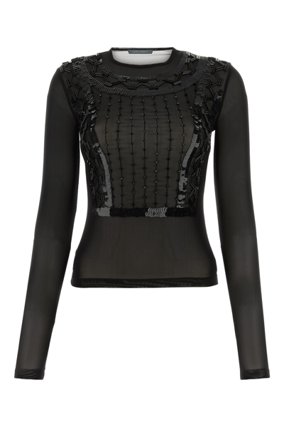 Alberta Ferretti Semi-sheer Sequin-embellished Top In Black