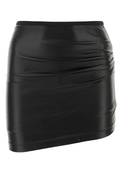 Helmut Lang Asymmetric Ruched Faux Leather Mini Skirt In Black