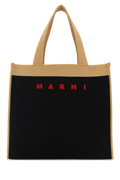 【MARNI】KNIT JACQUARD TOTE BAG Marni Jacquard Knit Tote Bag In Black | ModeSens