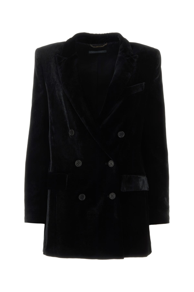 Alberta Ferretti Double Breasted Velvet Blazer In Nero