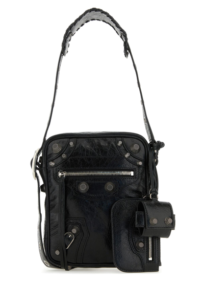 BALENCIAGA BALENCIAGA BLACK LEATHER LE CAGOLE MEN CROSSBODY BAG