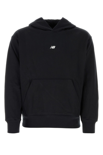 New Balance Cotton Hooded Sweatshirt With Pouch Pocket In Black