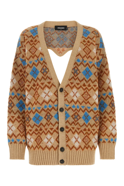 Dsquared2 Heart Cutout Wool Knit Cardigan In Cream