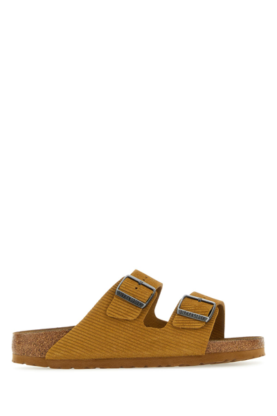 Birkenstock Corduroy Round Toe Flat Sole Slippers In Brown