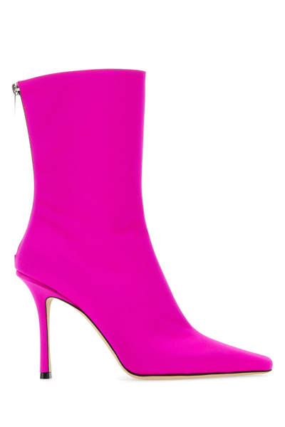 JIMMY CHOO FUCHSIA SATIN ANKLE BOOTS