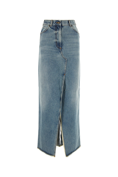 Darkpark High-waist Long Jeans Skirt In Light Blue