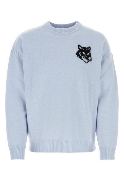 Maison Kitsuné Fox Head Sweater In Light Blue