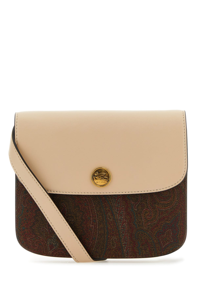 Etro Woman Multicolor Canvas And Leather Large Essential Crossbody Bag In Brown