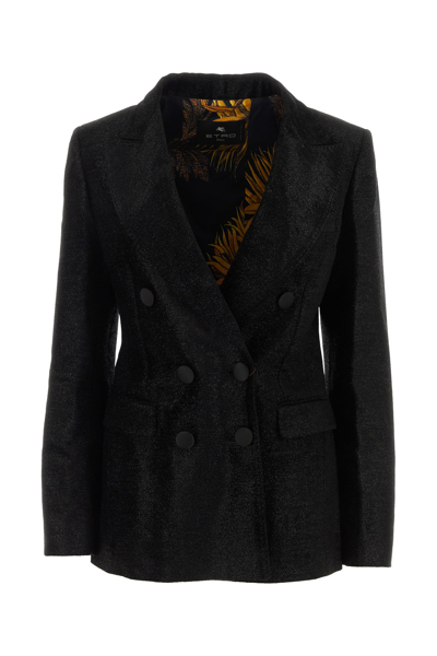 Etro Double Breasted Tailored Blazer In Black