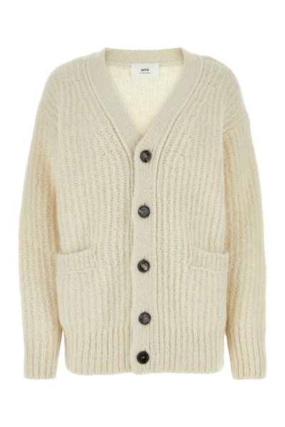 AMI ALEXANDRE MATTIUSSI AMI IVORY ALPACA BLEND CARDIGAN