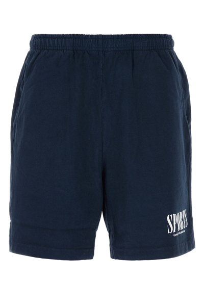 Sporty And Rich Elastic Waistband Cotton Bermuda Shorts In Blue