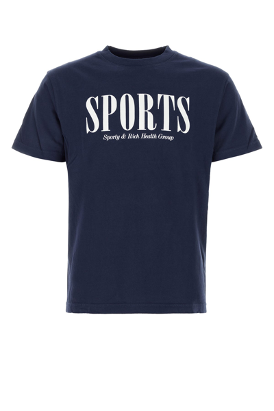 Sporty And Rich Crew-neck T-shirt With Contrasting Graphic Print In Blue