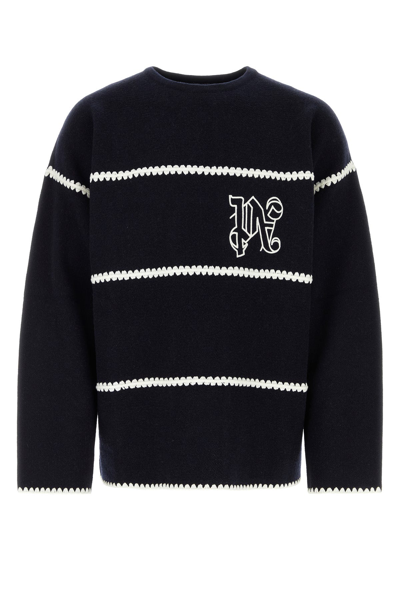 Palm Angels Embroidered-monogram Striped Jumper In Navy