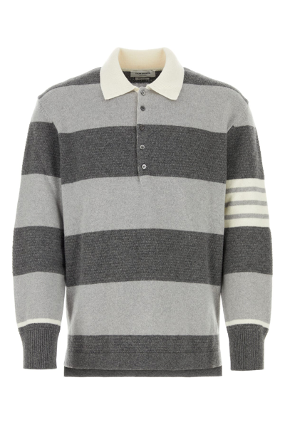 Thom Browne Striped Polo Shirt In Grey