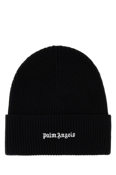 Palm Angels Logo Embroidered Ribbed In Black