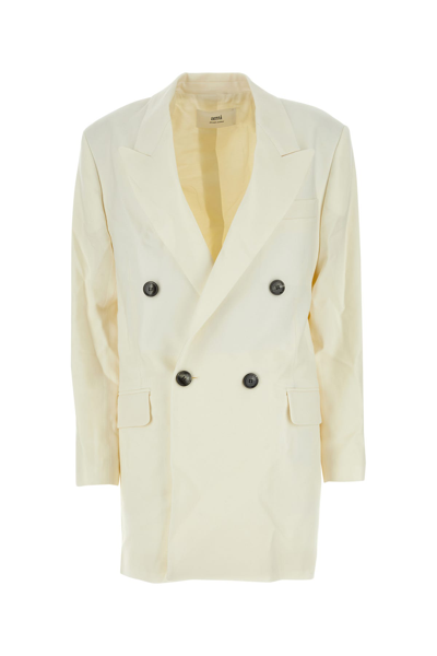 AMI ALEXANDRE MATTIUSSI GIACCA OVERSIZE IN LANA AVORIO DONNA