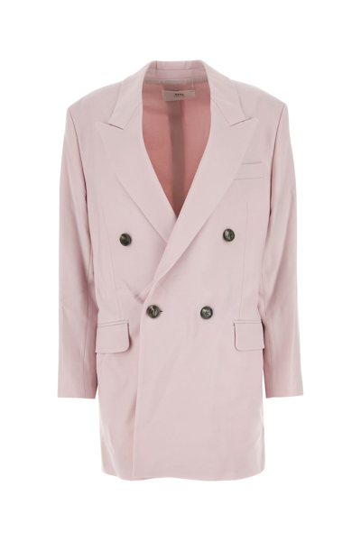 AMI ALEXANDRE MATTIUSSI GIACCA OVERSIZE IN LANA ROSA CHIARO  DONNA