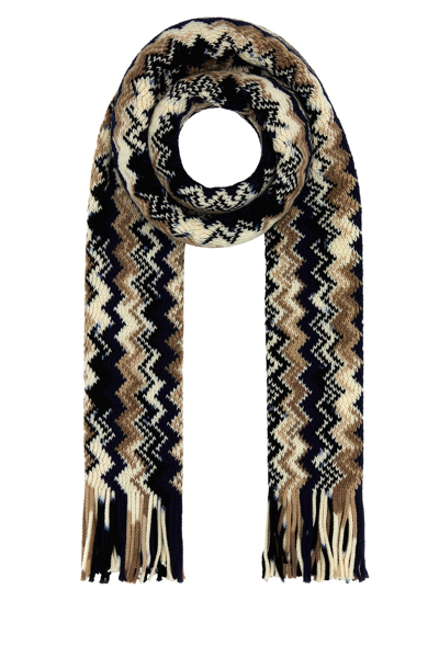 Missoni Zigzag Knit Fringed Scarf In Brown