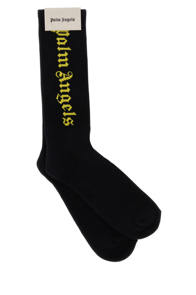 Palm Angels Logo-intarsia Ankle Socks In Black
