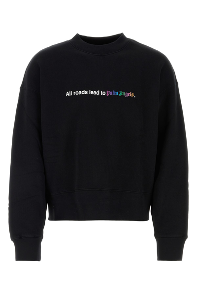 Palm Angels All Roads Slogan-print Cotton Sweatshirt In Black