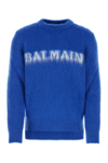 Balmain Maglione In Misto Lana Blu Elettrico   Uomo