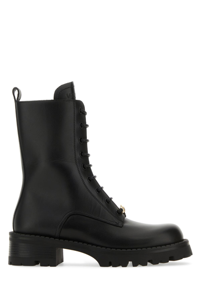 Versace Leather Boots In V Black  Gold