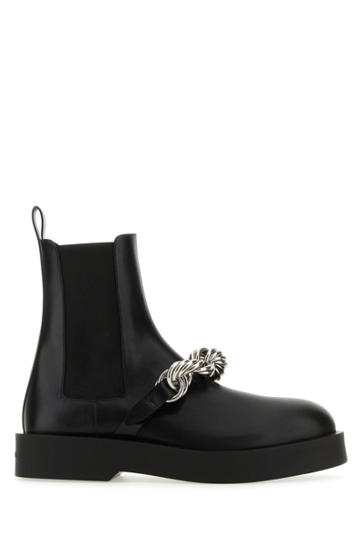 Jil Sander Chain-link Ankle Leather Boots In Black