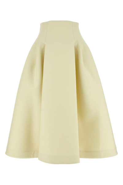 Bottega Veneta Pleated Wool Midi Skirt In Beige
