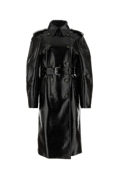 Sportmax 'faggi' Crocodile-effect Vinyl Trench Coat In Black