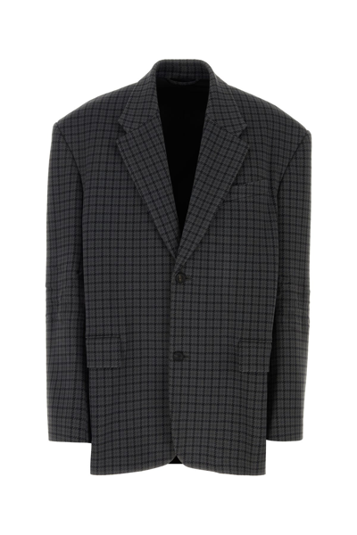 Balenciaga Houndstooth Single-breasted Blazer In Black