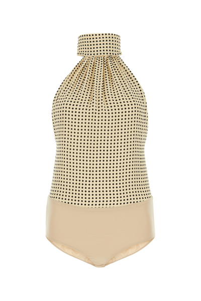 Philosophy Di Lorenzo Serafini Viscose Bodysuit With Back Tie And Mandarin Collar In Pastel