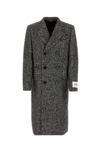 Dolce & Gabbana Double-breasted Wool Houndstooth Coat In Black