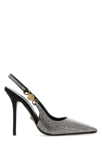 Versace Crystal-embellished Medusa 95' Slingback Pumps In Black