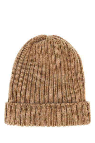 Fedeli Camel Cashmere Beanie Hat In Light Brown