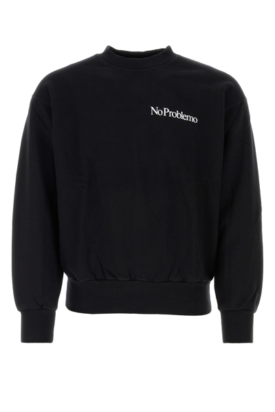 Aries Crew-neck Sweatshirt With No Problemo Print In Black