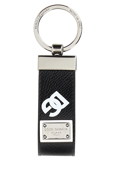 Dolce & Gabbana Textured Leather Key Holder With Dg Print In Multicoloured