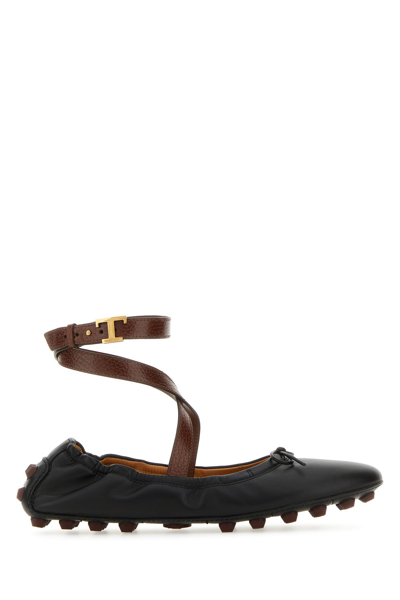 Tod's Gommino Leather Ballerina Shoes In Brown,black