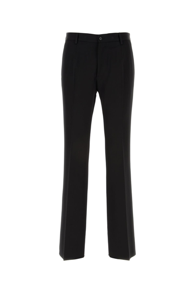 Dolce & Gabbana Wide-leg Wool Trousers With Ironed Pleats In Black