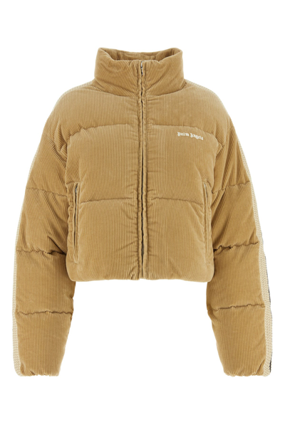 Palm Angels Corduroy Cropped Puffer Jacket In Yellow