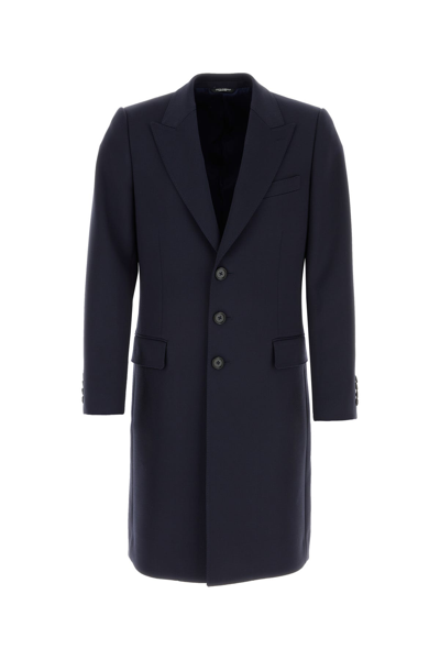 Dolce & Gabbana Polyester Blend Coat With Back Slit And Vent In Blue